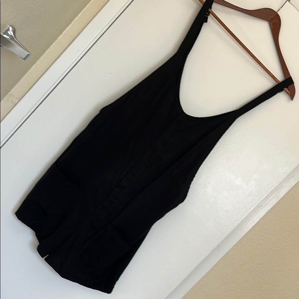 Bishop + Young Black Tencel Overall Shorts Romper Size Medium